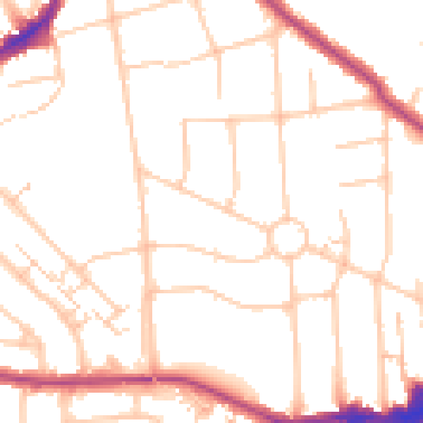 Daytime road noise heatmap for SW19 3JJ
