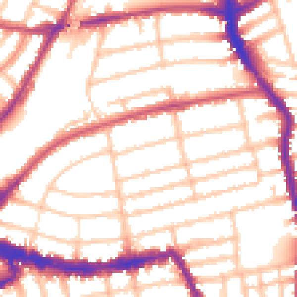 Daytime road noise heatmap for SW19 8PE