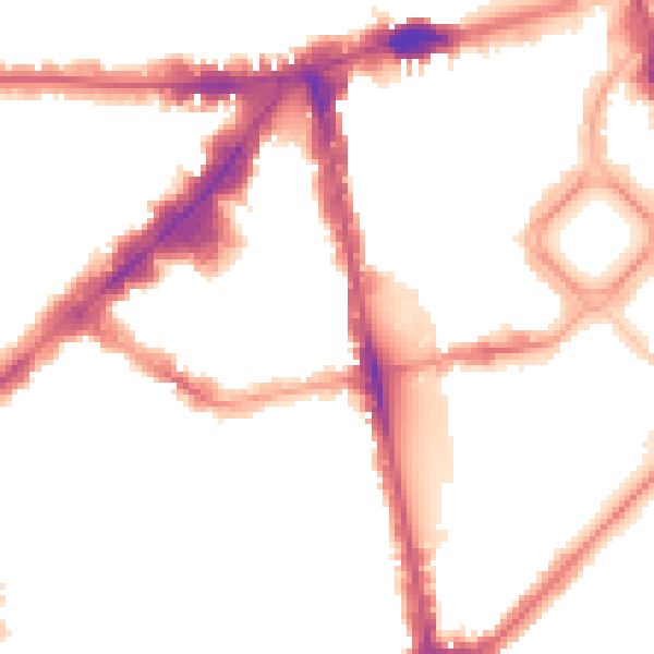 Night-time road noise heatmap for SW1X 0ES