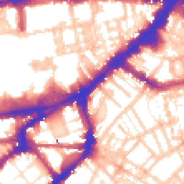 Daytime road noise heatmap for SW3 2DA