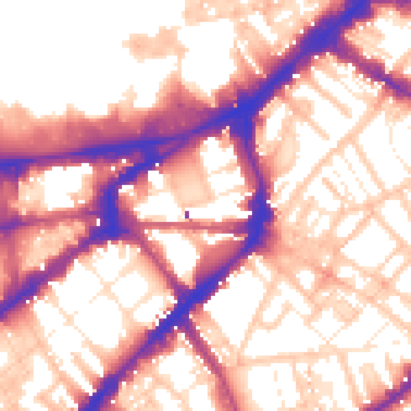 Daytime road noise heatmap for SW7 2TA