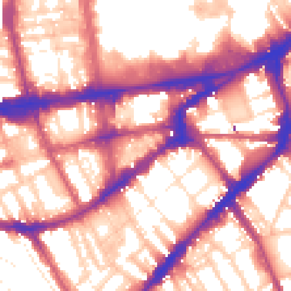 Daytime road noise heatmap for SW7 3HG