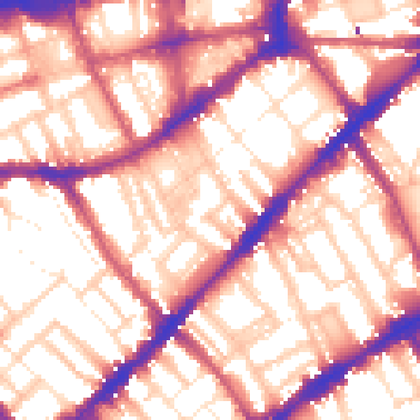 Daytime road noise heatmap for SW7 3QQ