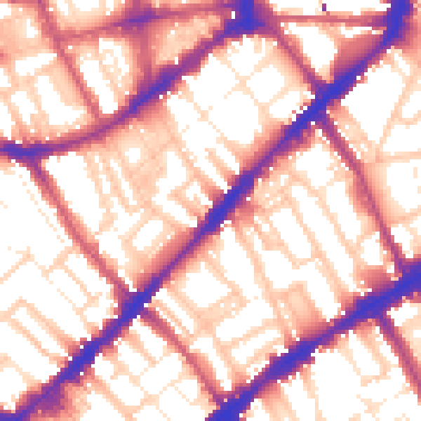 Daytime road noise heatmap for SW7 3QW