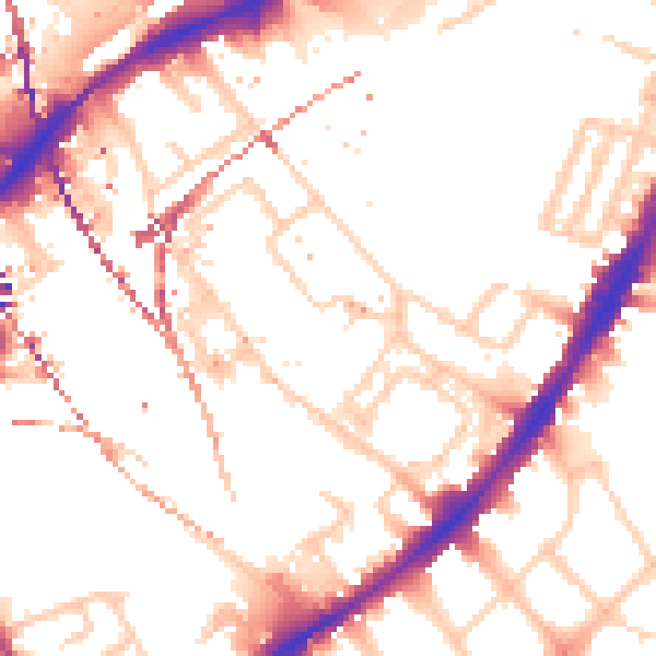 Daytime road noise heatmap for SW8 4JQ