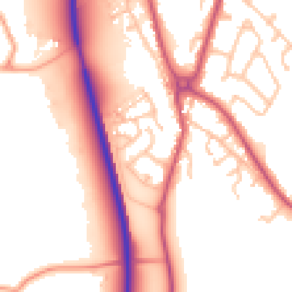 Daytime road noise heatmap for SY11 3JU