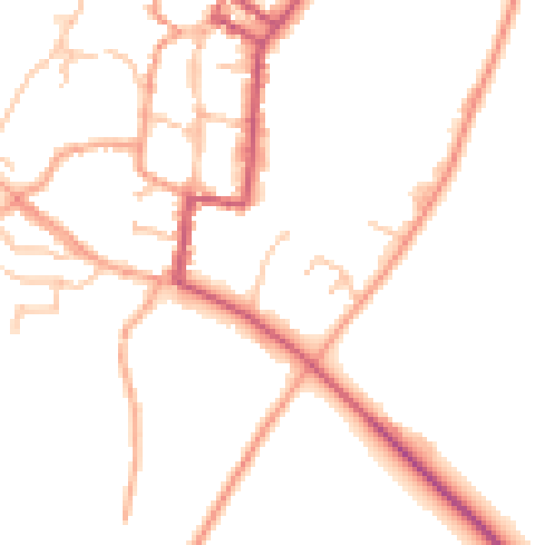 Daytime road noise heatmap for SY9 5BA
