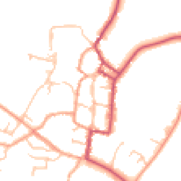 Daytime road noise heatmap for SY9 5BE