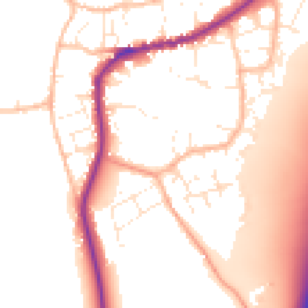 Daytime road noise heatmap for TA6 6LZ