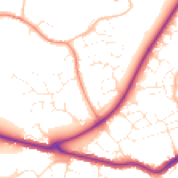 Daytime road noise heatmap for TA6 7QZ