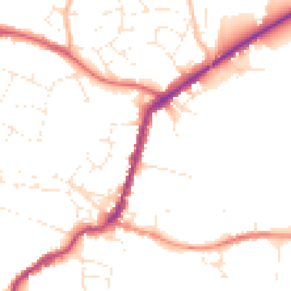 Daytime road noise heatmap for TA9 3AG
