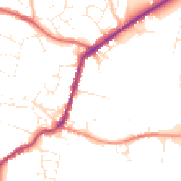 Daytime road noise heatmap for TA9 3AJ