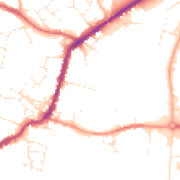 Daytime road noise heatmap for TA9 3AL