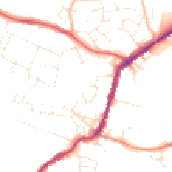 Daytime road noise heatmap for TA9 3AP