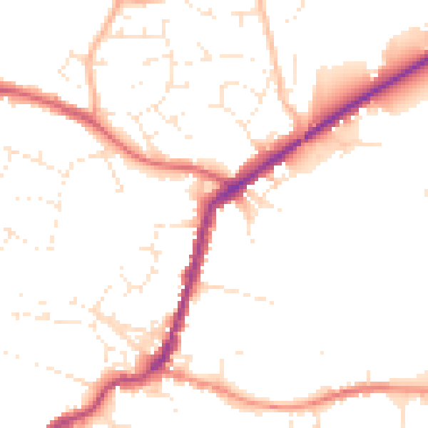 Daytime road noise heatmap for TA9 3AQ