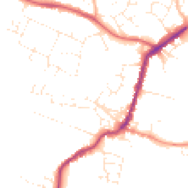 Daytime road noise heatmap for TA9 3AU