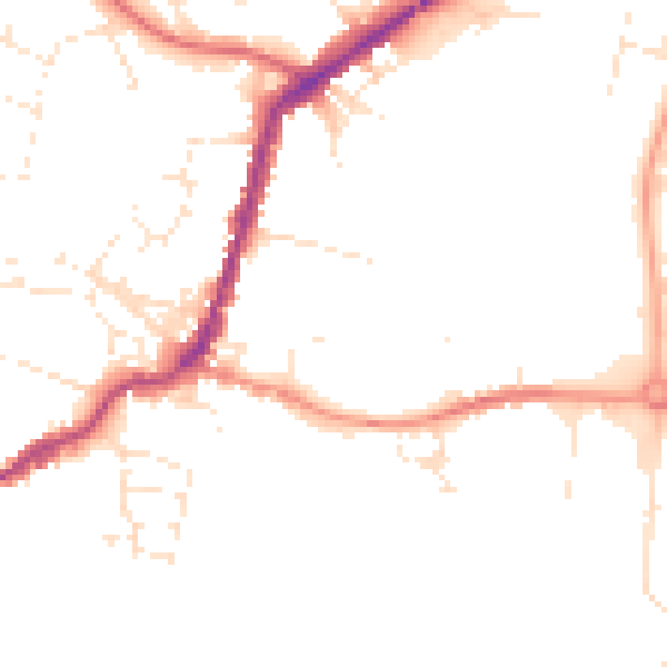 Daytime road noise heatmap for TA9 3BN