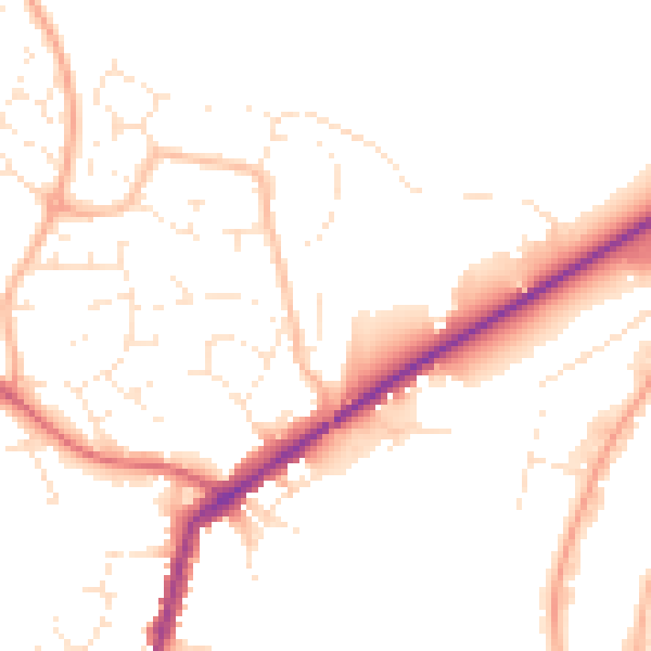 Daytime road noise heatmap for TA9 3BQ