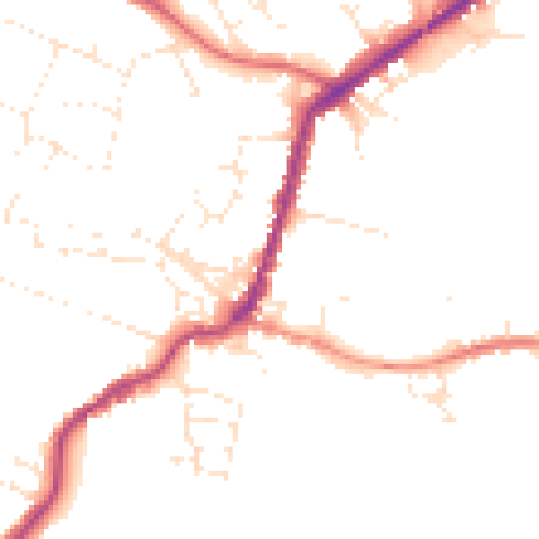 Daytime road noise heatmap for TA9 3EB