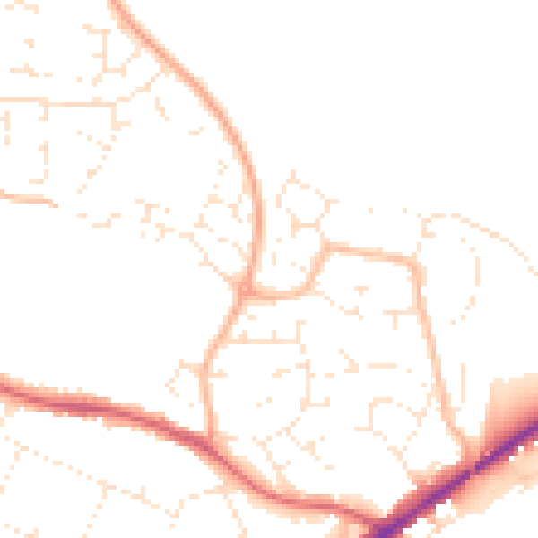 Daytime road noise heatmap for TA9 3FB