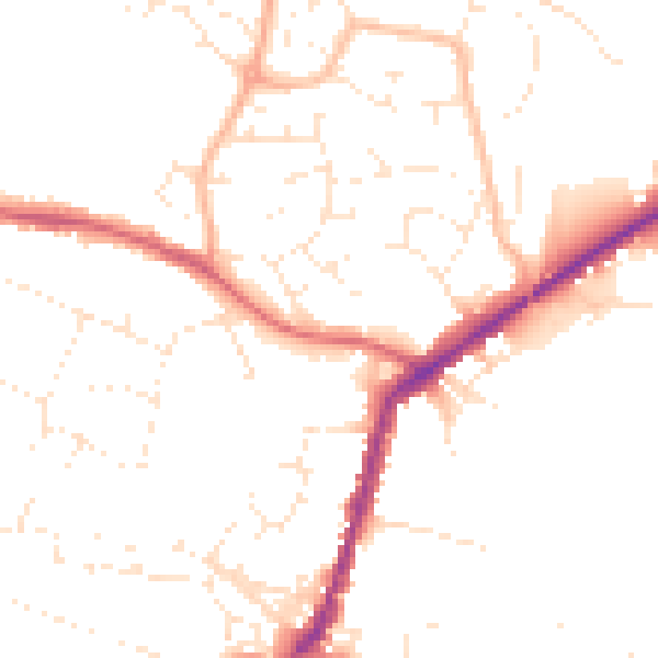 Daytime road noise heatmap for TA9 3JF