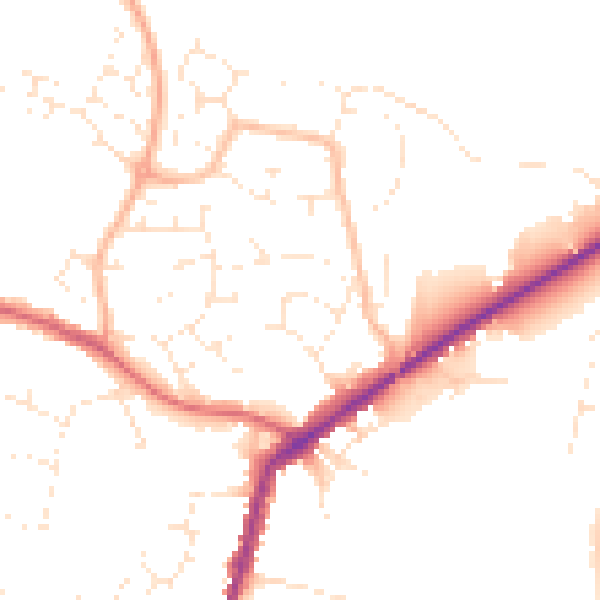 Daytime road noise heatmap for TA9 3JW