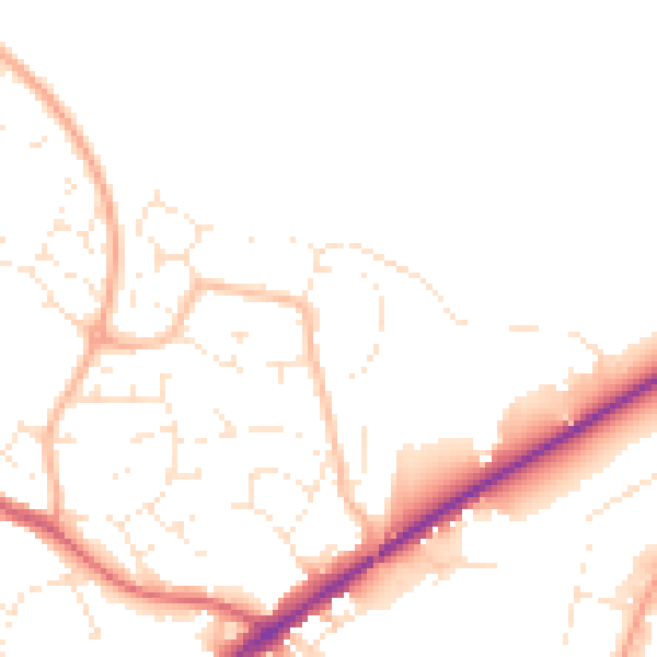 Daytime road noise heatmap for TA9 3LE