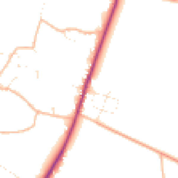 Daytime road noise heatmap for TA9 3SH