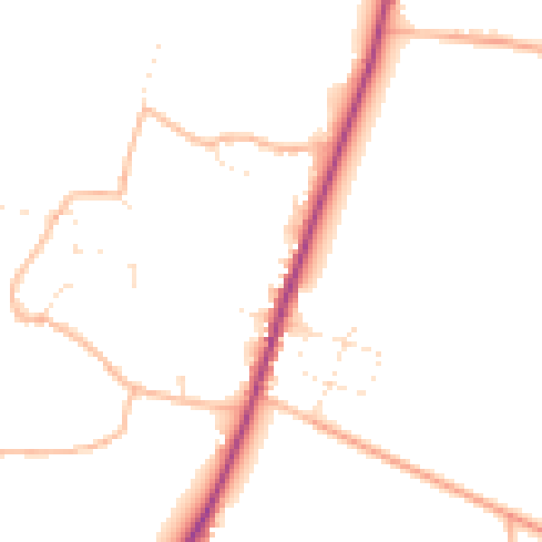 Daytime road noise heatmap for TA9 3SQ