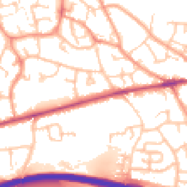 Daytime road noise heatmap for TF1 2DW