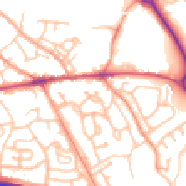Daytime road noise heatmap for TF1 2LJ