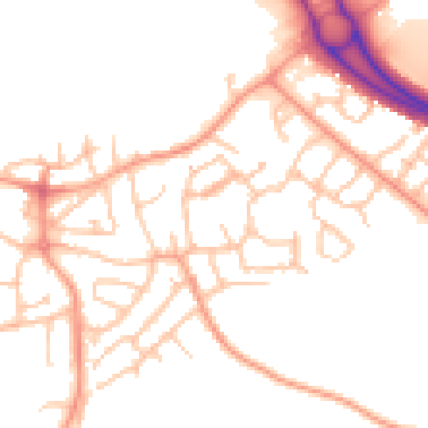 Daytime road noise heatmap for TF1 5LU