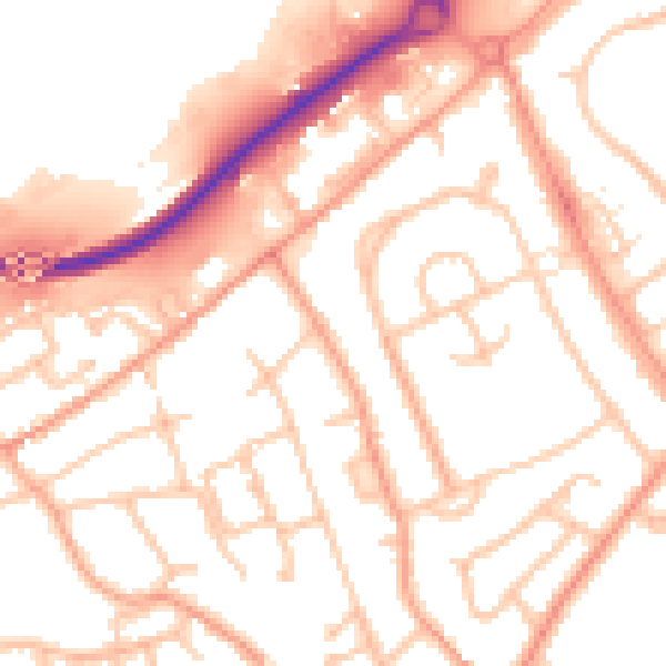 Daytime road noise heatmap for TF2 7JD