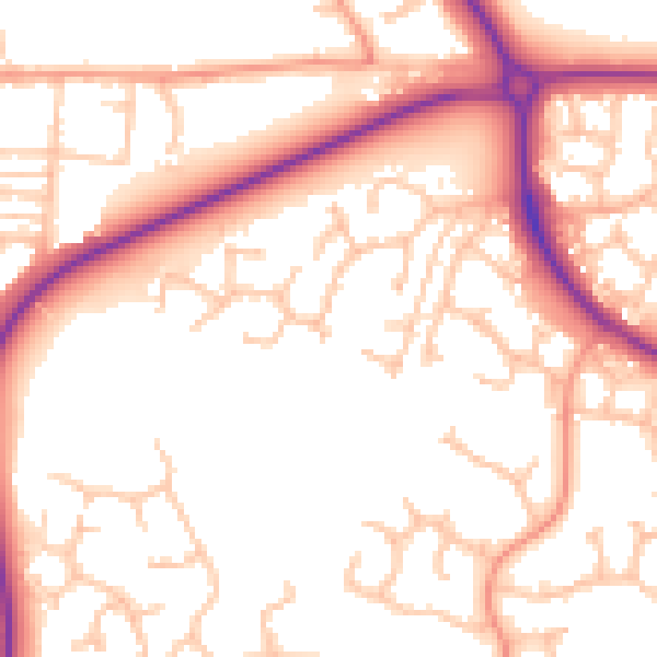 Daytime road noise heatmap for TF2 9GD