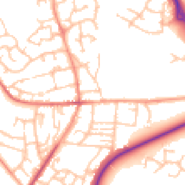 Daytime road noise heatmap for TF2 9JS