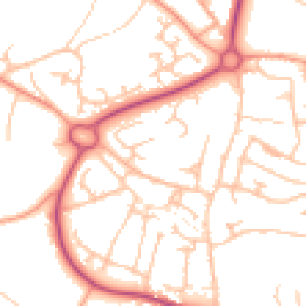 Daytime road noise heatmap for TF4 2QG