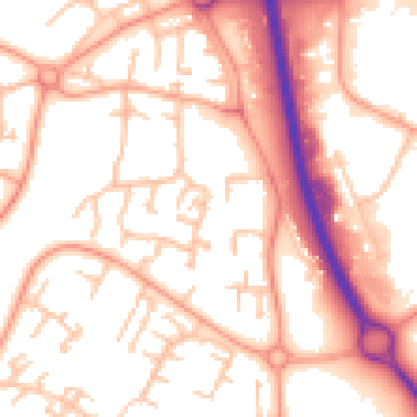 Daytime road noise heatmap for TF7 4DD