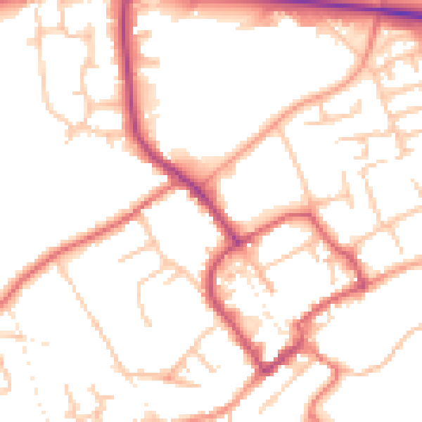 Daytime road noise heatmap for TF9 1AE
