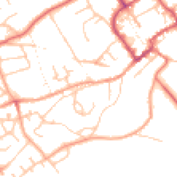 Daytime road noise heatmap for TF9 1AJ