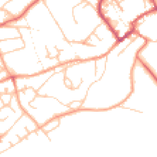 Daytime road noise heatmap for TF9 1AL