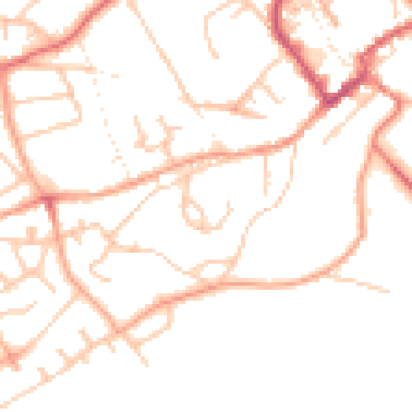 Daytime road noise heatmap for TF9 1AN