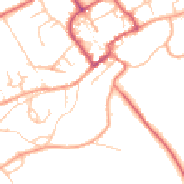 Daytime road noise heatmap for TF9 1AQ