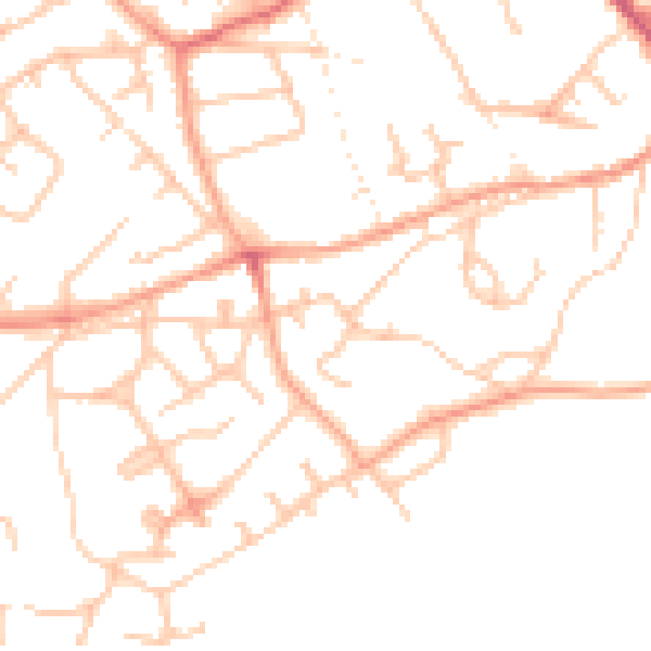 Daytime road noise heatmap for TF9 1AU