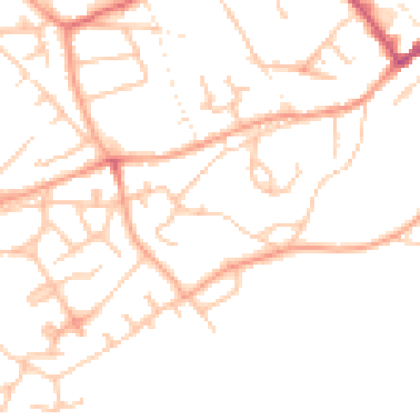 Daytime road noise heatmap for TF9 1AY