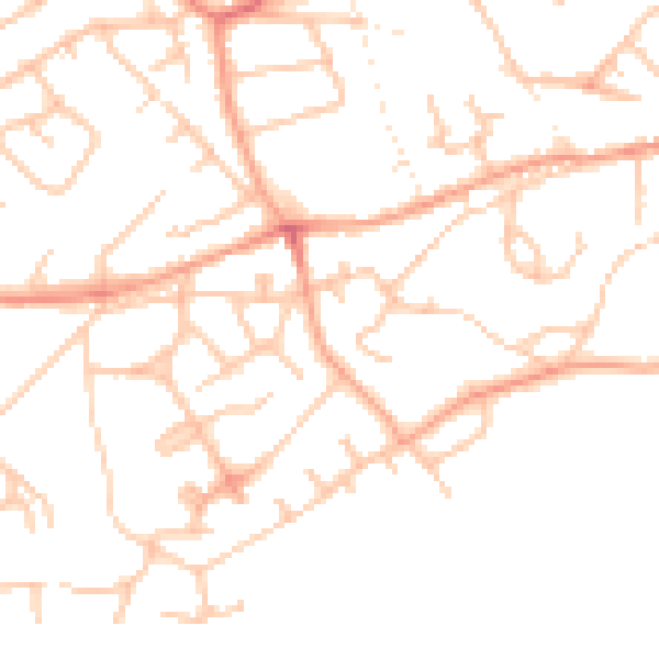 Daytime road noise heatmap for TF9 1AZ