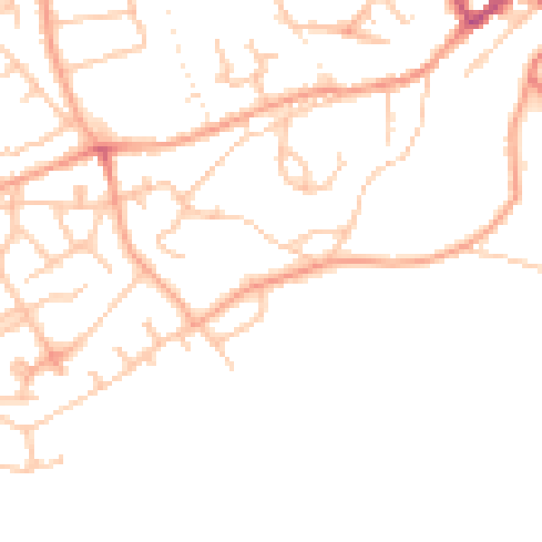 Daytime road noise heatmap for TF9 1BQ