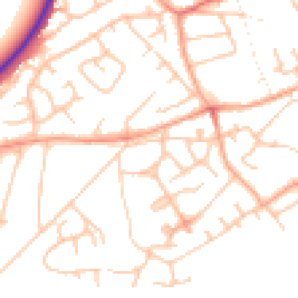Daytime road noise heatmap for TF9 1BZ