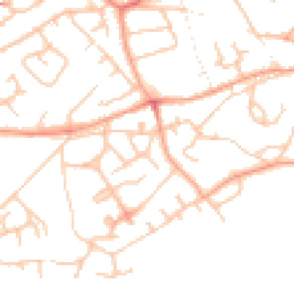 Daytime road noise heatmap for TF9 1DE