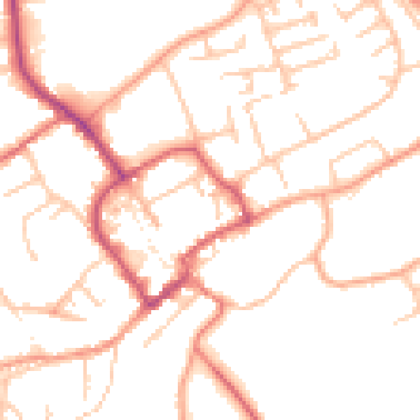 Daytime road noise heatmap for TF9 1EB