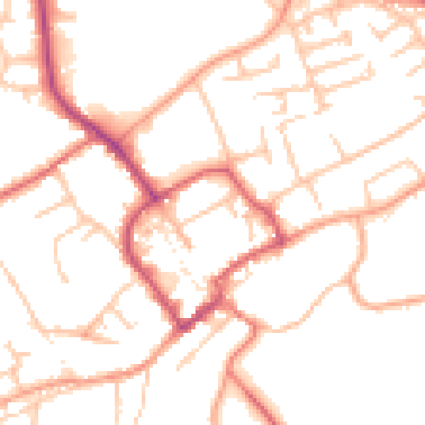 Daytime road noise heatmap for TF9 1EG